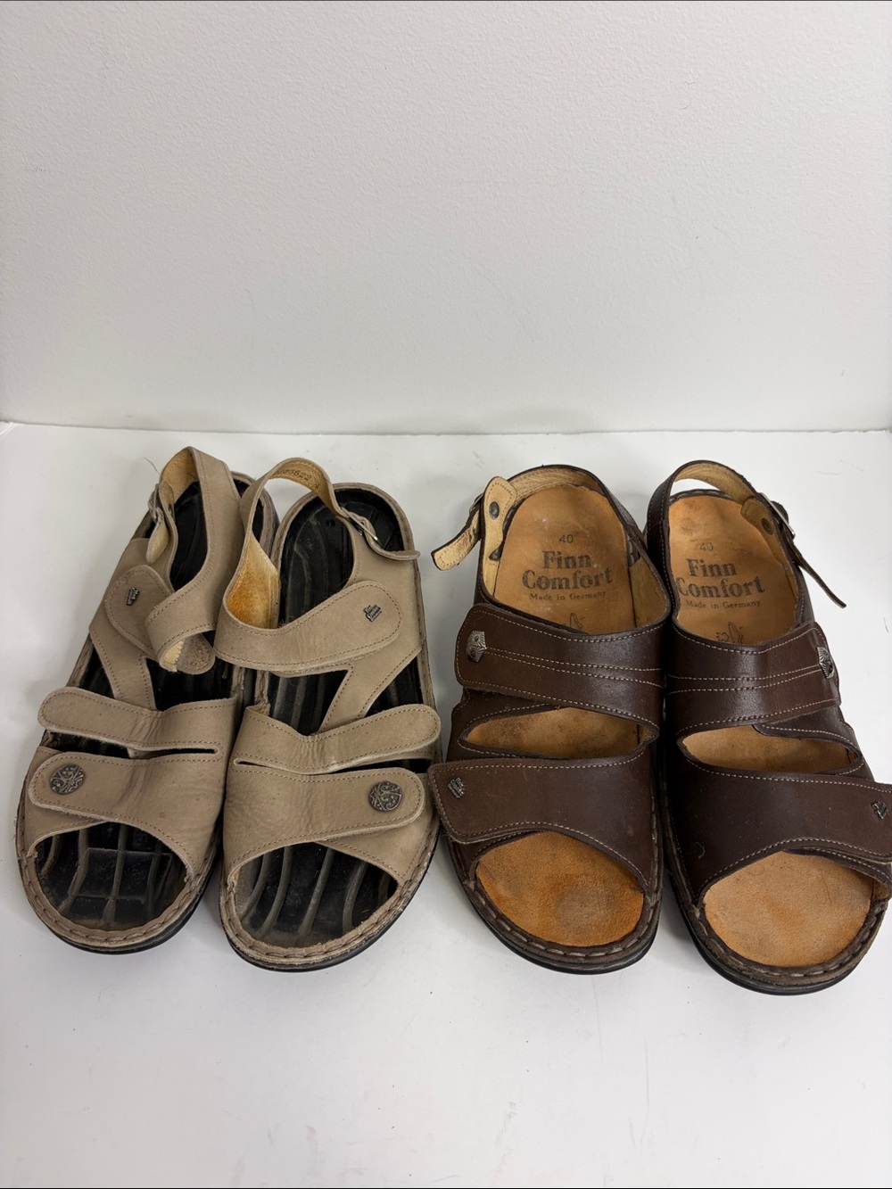 Finn Comfort Sandals Womens 40 US 9 Brown Beige Leather Ankle Strap 2 Pairs